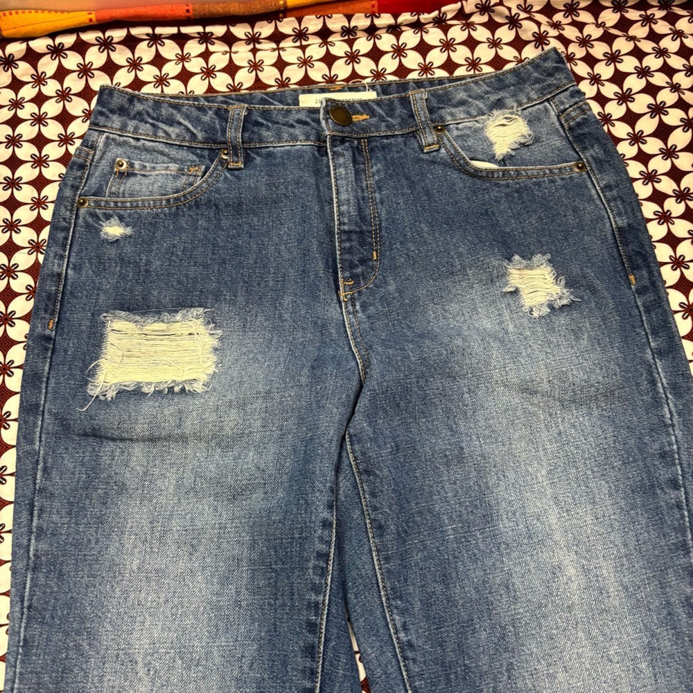 Blue Distressed patchwork High Rise Jeans - Picture 6 of 11